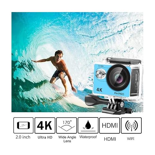  AKASO EK7000 4K30FPS Action Camera Ultra HD Underwater Camera 170 Degree Wide Angle 98FT Waterproof Camera Blue