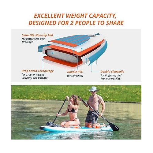  AKASO Inflatable Stand-Up Paddleboard, Yoga SUP with Backpack, Non-Slip Deck, Waterproof Bag, Leash, Floating Paddle and Hand Pump