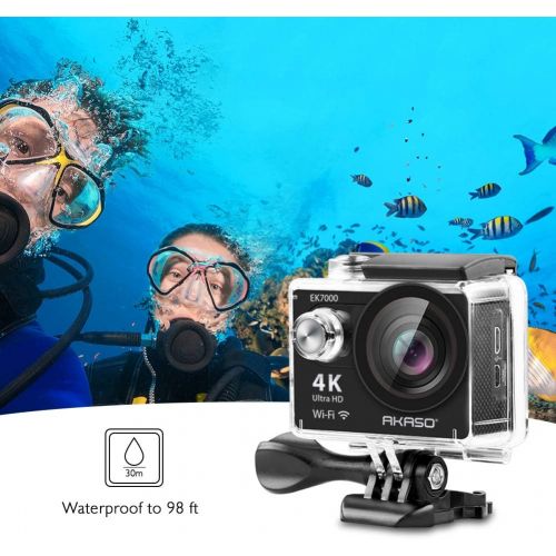  [아마존 핫딜] AKASO EK7000 4K WiFi Action Camera Ultra HD 30m Underwater Waterproof Camera Remote Control Underwater Camcorder with 2 Batteries and Helmet Accessories Kit (2019 Version)