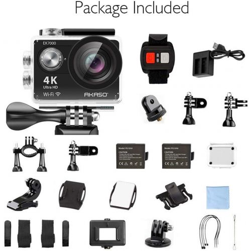  [아마존 핫딜] AKASO EK7000 4K WiFi Action Camera Ultra HD 30m Underwater Waterproof Camera Remote Control Underwater Camcorder with 2 Batteries and Helmet Accessories Kit (2019 Version)