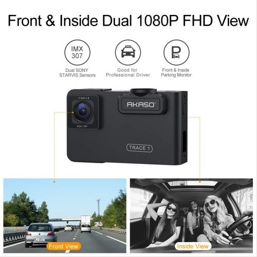  [아마존 핫딜] AKASO Trace 1 Dual Dash Cam for Cars, Car Dash Camera Front 1080P60 Dual 1080P30 340° Coverage Infrared Night Vision with Sony STARVIS Loop Recording G-Sensor Support max. 128GB Ca
