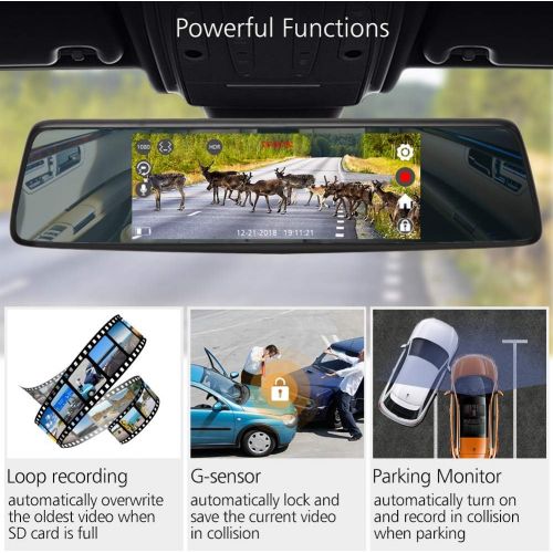  [아마존 핫딜] AKASO Mirror Dash Cam with Backup Camera, 1080P Dual Dash Camera for Cars 7 Stream Media Touchscreen DVR with 32GB Card Front Rear Reversing Image G-Sensor Loop Record Parking Moni