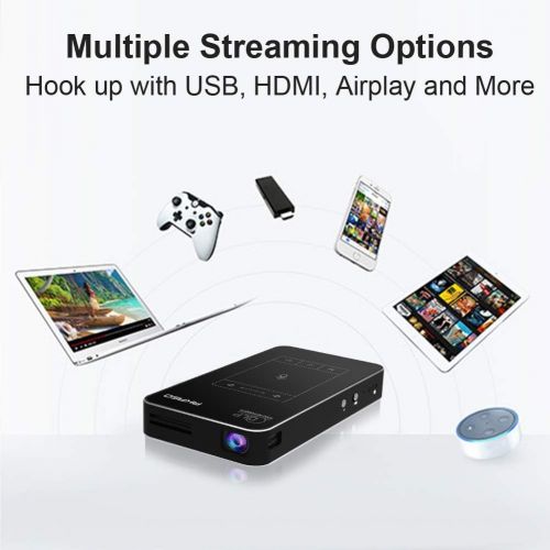  [아마존 핫딜] AKASO Mini Projector, WT50 DLP Portable Pocket Projector with WiFi, Android 7.1, Wireless and Wired Screen Sharing, Trackpad Design, 1080P Video Play, Home Theater Pico Projector f