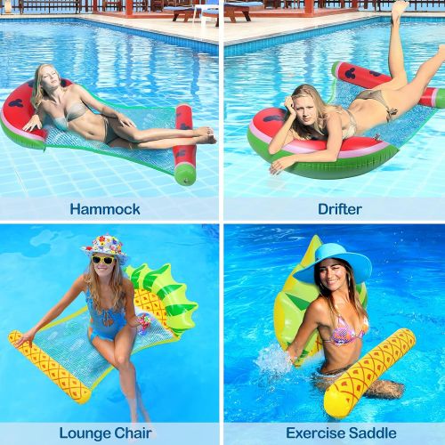  AKASO Thickened Pool Floats for Adults and Kids - 2 Pack 4-in-1 Inflatable Pool Floats Pool floaties with Air Pump, Fun Swimming Pool Toys as Pool Lounger, Pool Hammock, Chair, Poo
