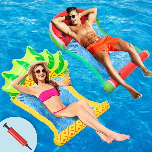  AKASO Thickened Pool Floats for Adults and Kids - 2 Pack 4-in-1 Inflatable Pool Floats Pool floaties with Air Pump, Fun Swimming Pool Toys as Pool Lounger, Pool Hammock, Chair, Poo