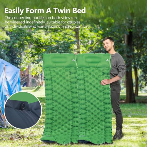  AKASO Camping Sleeping Pad Built-in Foot Pump Inflatable Sleeping Mat with Pillow Compact Ultralight Waterproof Camping Air Mattress for Backpacking Hiking Tent-Green