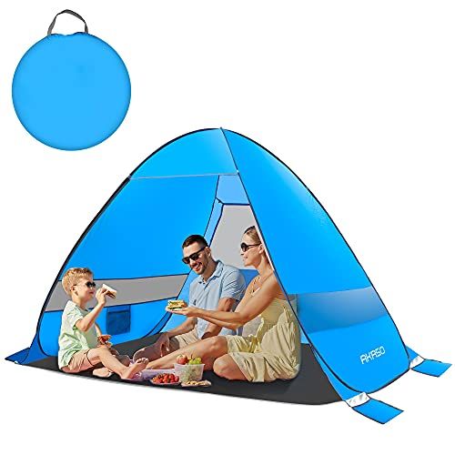  AKASO Anti UV Pop Up Beach Tent - Ventilated Automatic Tent with Windows - Portable Tent with Carry Bag - 4 Person Tent for Camping & Hiking - Easy Set Up Camping Tent - Beach Tent