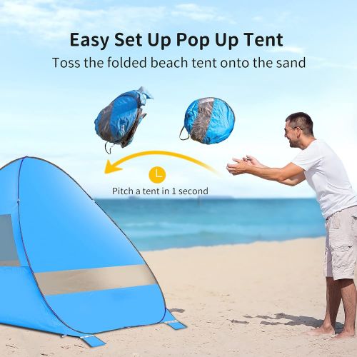  AKASO Anti UV Pop Up Beach Tent - Ventilated Automatic Tent with Windows - Portable Tent with Carry Bag - 4 Person Tent for Camping & Hiking - Easy Set Up Camping Tent - Beach Tent