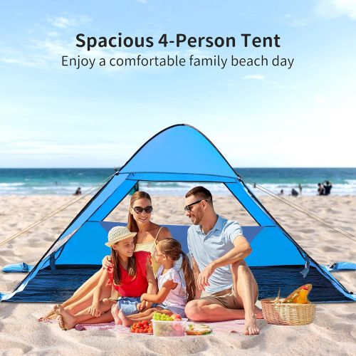  AKASO Anti UV Pop Up Beach Tent - Ventilated Automatic Tent with Windows - Portable Tent with Carry Bag - 4 Person Tent for Camping & Hiking - Easy Set Up Camping Tent - Beach Tent