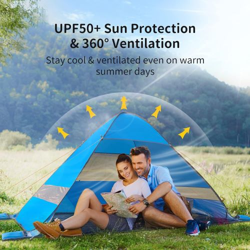  AKASO Anti UV Pop Up Beach Tent - Ventilated Automatic Tent with Windows - Portable Tent with Carry Bag - 4 Person Tent for Camping & Hiking - Easy Set Up Camping Tent - Beach Tent