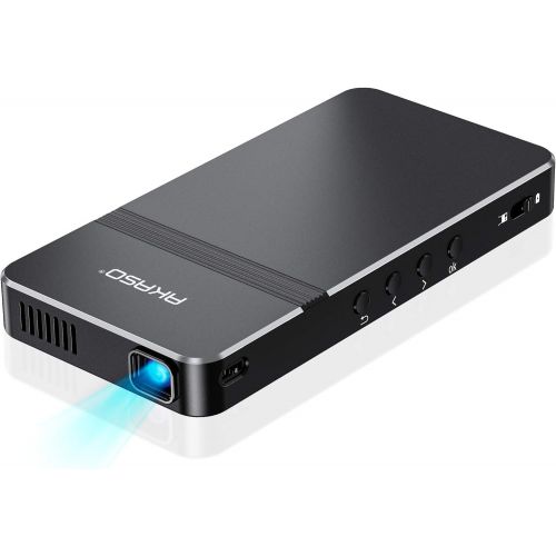  AKASO Mini Projector, Pocket-Sized DLP Portable Projector, 50 ANSI Lumens Video Projector, Support 1080P HDMI Input Built-in Rechargeable Battery Stereo Speakers and Remote Control