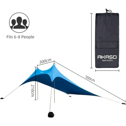  AKASO Beach Tent, Portable Beach Canopy Sun Shelter UPF50+ for 6-8 People, for Beach, Camping Trips, Fishing, Backyard or Picnics (10×10 FT with 2 Poles)