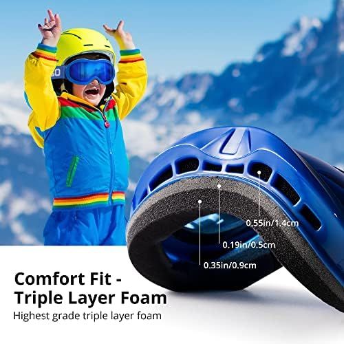  AKASO Kids Ski Goggles for Youth, Kids, Anti-Fog, 100% UV Protection, Double-Layer Spherical Lenses