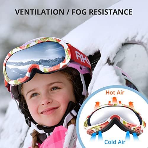  AKASO Kids Ski Goggles for Youth, Kids, Anti-Fog, 100% UV Protection, Double-Layer Spherical Lenses