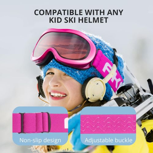  AKASO Kids Ski Goggles for Youth, Kids, Anti-Fog, 100% UV Protection, Double-Layer Spherical Lenses