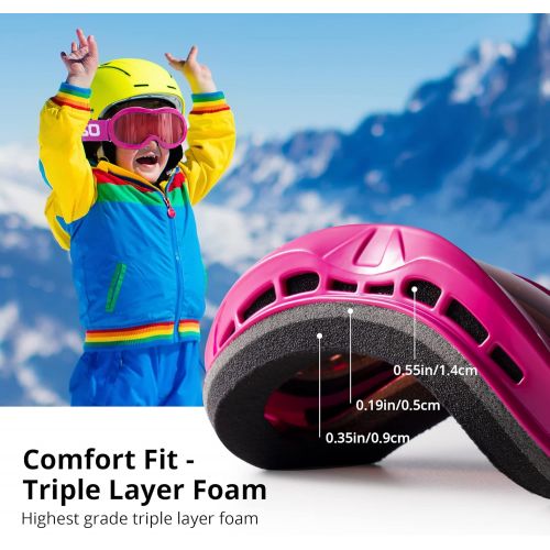  AKASO Kids Ski Goggles for Youth, Kids, Anti-Fog, 100% UV Protection, Double-Layer Spherical Lenses