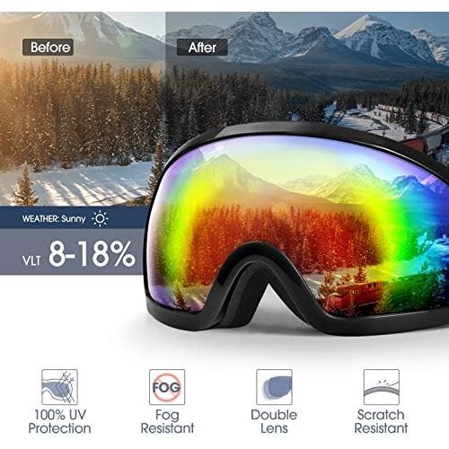  AKASO Ski Goggles, Snowboard Goggles - Anti-Fog, 100% UV Protection, Double-Layer Spherical Lenses for Adult & Kids