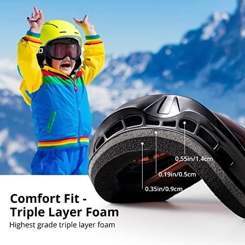  AKASO Kids Ski Goggles for Youth, Kids, Anti-Fog, 100% UV Protection, Double-Layer Spherical Lenses