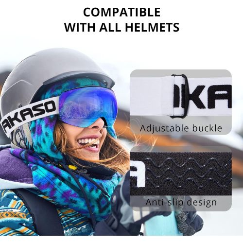  AKASO OTG Ski Goggles, Snowboard Goggles, Mag-Pro Magnetic Interchangeable Lenses, Snow Goggles for Men & Women