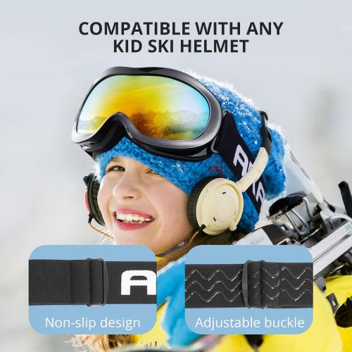  AKASO Kids Ski Goggles for Youth, Kids, Anti-Fog, 100% UV Protection, Double-Layer Spherical Lenses