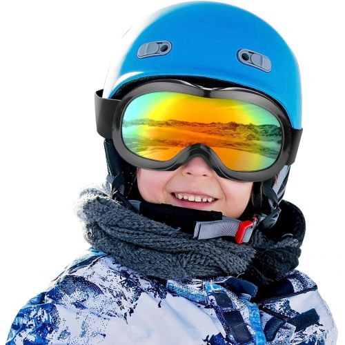  AKASO Kids Ski Goggles for Youth, Kids, Anti-Fog, 100% UV Protection, Double-Layer Spherical Lenses