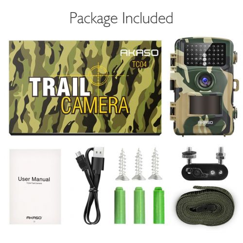  AKASO 14MP Trail Camera Night Vision 1080P Hunting Camera IP66 Waterproof Game Camera 120 Degree Wide Angle with 2.4 Inch LCD- Loop Recording