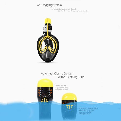  AKBQ Full Face Snorkeling Mask- Easy Breathing Snorkel Mask Snorkeling Set, 180° Seaview Anti-Fog Anti-Leak Design Swimming Diving Masks