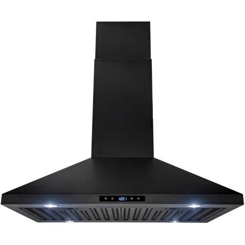  AKDY 30 Island Mount Black Stainless Steel Touch Panel Kitchen Range Hood Cooking Fan