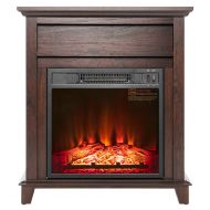 AKDY 27 Electric Fireplace Freestanding Brown Wooden Mantel Firebox 3D Flame w/Logs Heater
