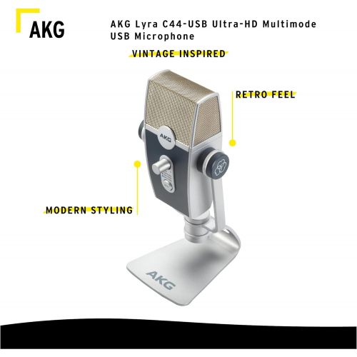  AKG Lyra C44-USB Ultra-HD Multimode USB Microphone Bundle with Knox Headphones and 3.0 4 Port USB Hub (3 Items)