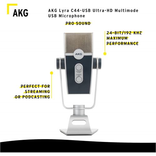  AKG Lyra C44-USB Ultra-HD Multimode USB Microphone Bundle with Knox Headphones and 3.0 4 Port USB Hub (3 Items)