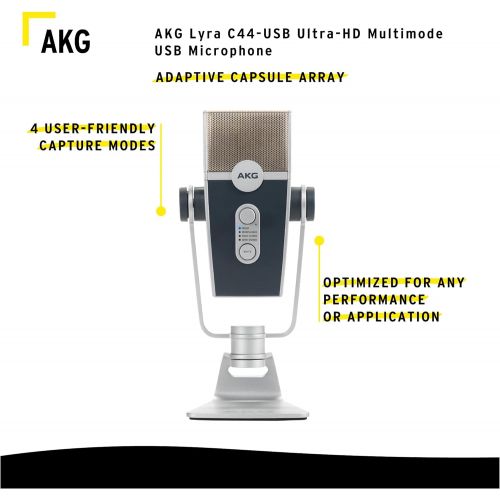  AKG Lyra C44-USB Ultra-HD Multimode USB Microphone Bundle with Knox Headphones and 3.0 4 Port USB Hub (3 Items)