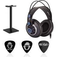 AKG K240 MKII Professional Semi-Open Stereo Headphones Bundle with Audiomate Headphone Stand and Mophead 3 Medium Guitar Picks
