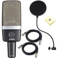 AKG Pro Audio C214 Professional Large Diaphragm Condenser Microphone (Grey) with POP Filter | 2 x Senor XLR Microphone Cables and Zorro Polishing Cloth
