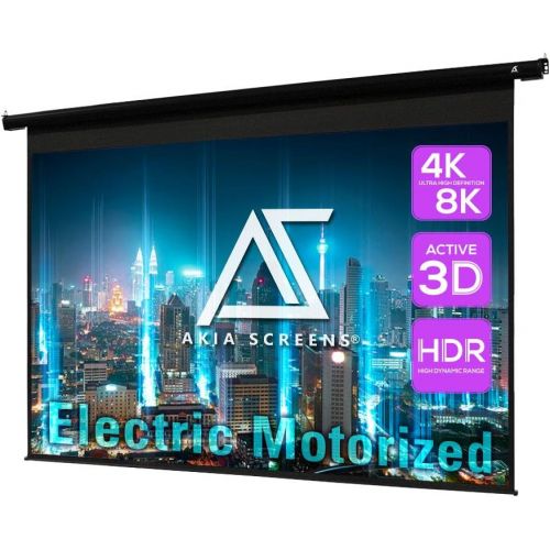  [아마존베스트]Akia Screens 104 inch Motorized Electric Remote Controlled Drop Down Projector Screen 4:3 8K 4K HD 3D Retractable Ceiling Wall Mount Black Projection Screen Office Home Theater Mov