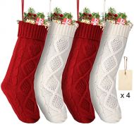 AKIT 4 Pack Christmas Stockings w/ DIY Tags, 18 Inches Large Knitted Stockings Gifts Christmas Decorations Indoor Classic Christmas Stockings Xmas Fireplace Hanging Stockings for Family