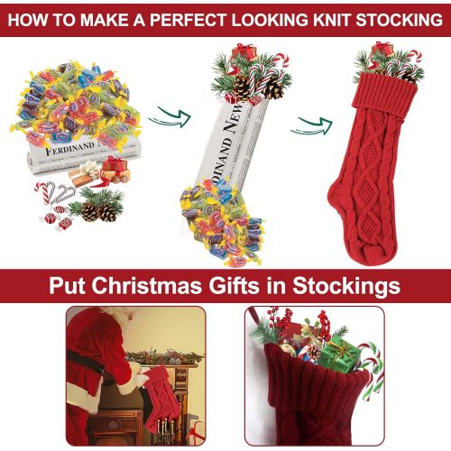  AKIT 4 Pack Christmas Stockings w/ DIY Tags, 18 Inches Large Knitted Stockings Gifts Christmas Decorations Indoor Classic Christmas Stockings Xmas Fireplace Hanging Stockings for Family