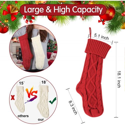  AKIT 4 Pack Christmas Stockings w/ DIY Tags, 18 Inches Large Knitted Stockings Gifts Christmas Decorations Indoor Classic Christmas Stockings Xmas Fireplace Hanging Stockings for Family