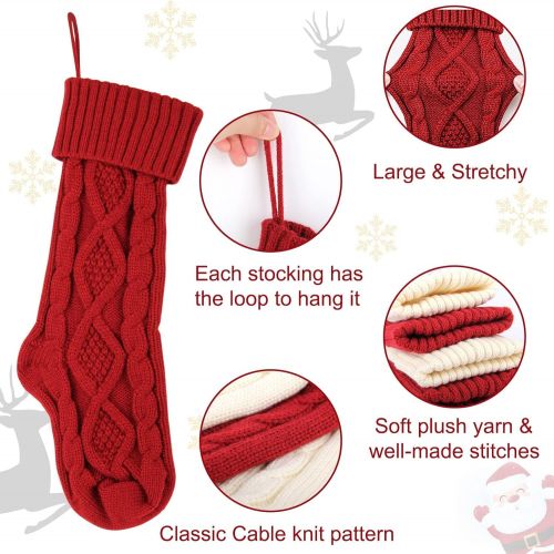  AKIT 4 Pack Christmas Stockings w/ DIY Tags, 18 Inches Large Knitted Stockings Gifts Christmas Decorations Indoor Classic Christmas Stockings Xmas Fireplace Hanging Stockings for Family