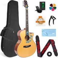 AKLOT Acoustic Guitar for Beginners Full Size 4/4 Folk Guitars Cutaway Acoustique Guitare Starter Kit (Solid Guitar W/Hard Case)