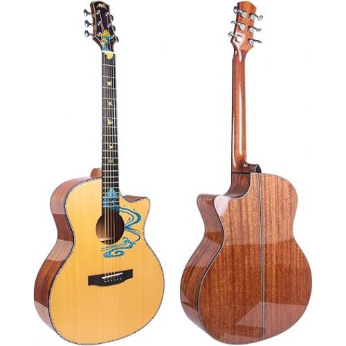  AKLOT Acoustic Guitar for Beginners Full Size 4/4 Folk Guitars Cutaway Acoustique Guitare Starter Kit (Solid Guitar W/Hard Case)
