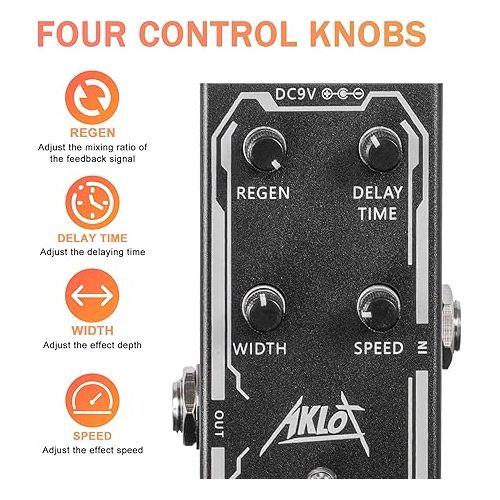  Classic Flanger Guitar Pedal, AKLOT Electric Effects Pedals Mini Single Type DC 9V True Bypass