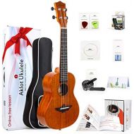 AKLOT Concert Ukulele Solid Mahogany 23 Inch Uke with Free Tutorial and Beginner Kit ( Gig Bag, Picks, Tuner, Strap, String, Cleaning Cloth, Starter Manual )