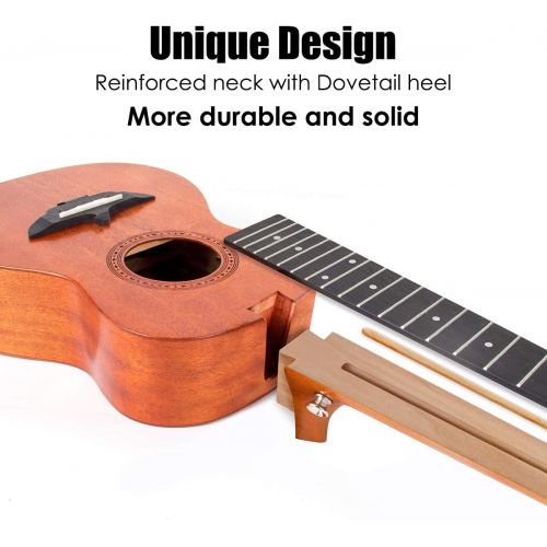  AKLOT Concert Ukulele Solid Mahogany 23 Inch Uke with Free Tutorial and Beginner Kit ( Gig Bag, Picks, Tuner, Strap, String, Cleaning Cloth, Starter Manual )