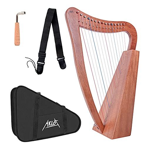  AKLOT Lyre Harp, 7 Metal String Bone Saddle Mahogany Lyra Harp with Tuning Wrench and Black Gig Bag