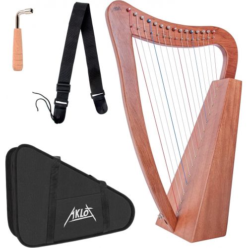  AKLOT Lyre Harp, 7 Metal String Bone Saddle Mahogany Lyra Harp with Tuning Wrench and Black Gig Bag