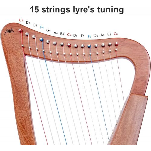  AKLOT Lyre Harp, 7 Metal String Bone Saddle Mahogany Lyra Harp with Tuning Wrench and Black Gig Bag