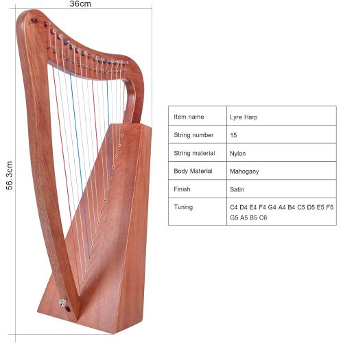  AKLOT Lyre Harp, 7 Metal String Bone Saddle Mahogany Lyra Harp with Tuning Wrench and Black Gig Bag