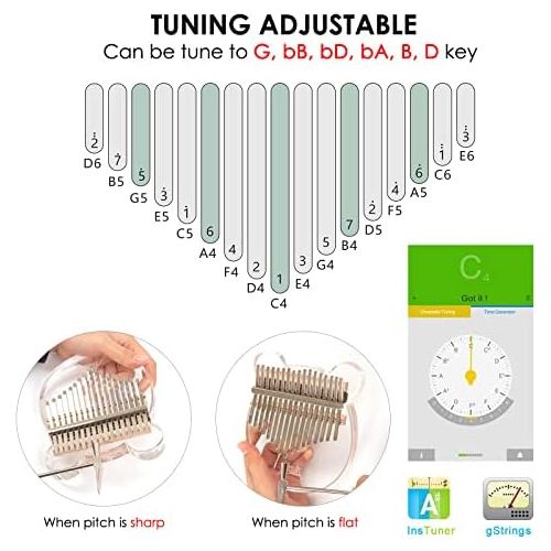  [아마존베스트]AKLOT Kalimba 17 Keys Transparent Acrylic Panda Thumb Piano Note Carved Starter Finger Piano with Kalimba Case Tune Hammer Study Booklet Stickers