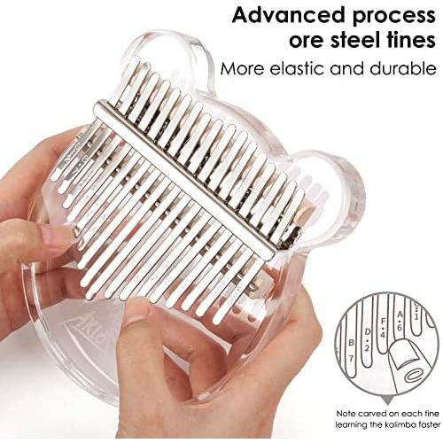  [아마존베스트]AKLOT Kalimba 17 Keys Transparent Acrylic Panda Thumb Piano Note Carved Starter Finger Piano with Kalimba Case Tune Hammer Study Booklet Stickers